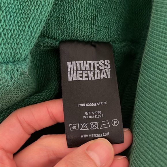 MTWTFSS WEEKDAY green Lynn Hoodie Stripe sweatshirt XS preowned - Picture 7 of 7